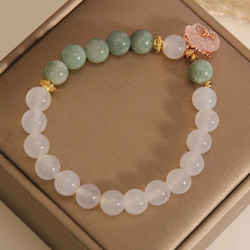 White Agate and Jade Flower Charm Bracelet for Luck and Protection - Image 4