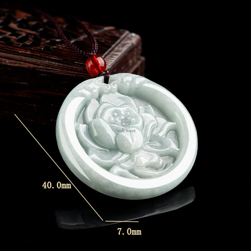 Natural Jade Lotus Flower Carved Necklace Pendant - Image 10