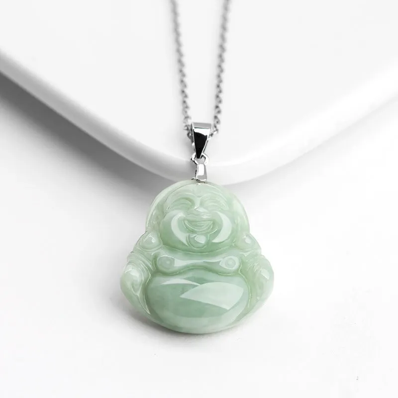 Laughing Buddha Jade Blessing Necklace - 925 Sterling Silver Chain Pendant - Image 4