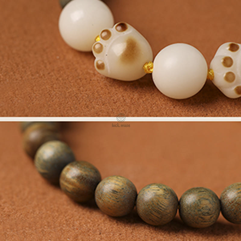 Natural Green Sandalwood Bodhi Seed Cat Paw Bracelet - Image 8