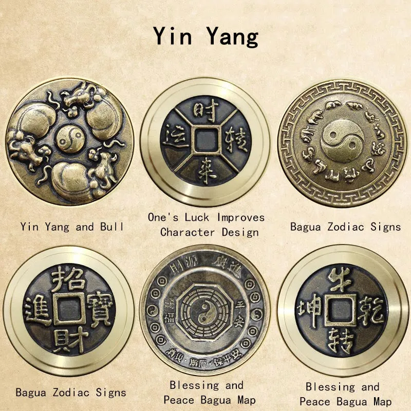 Luck Muse Four Beasts Feng Shui Yin Yang Bagua Rotating Copper Coin Decor - Image 9