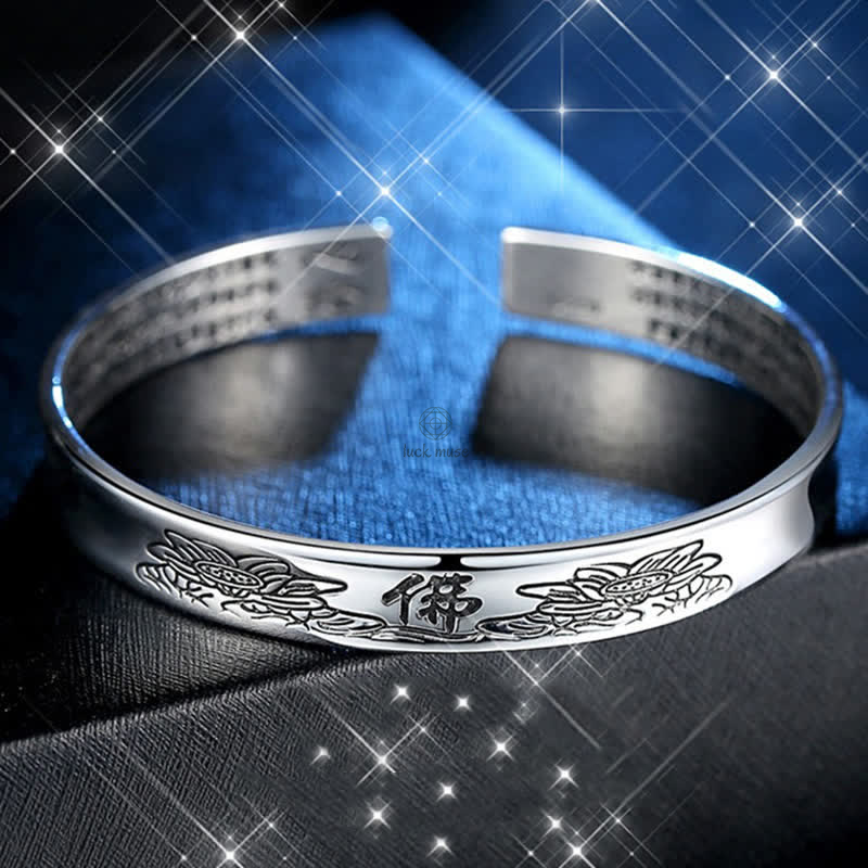 Heart Sutra Mantra Lotus Peace Copper Cuff Bracelet - Luck Muse Harmony Bangle - Image 6
