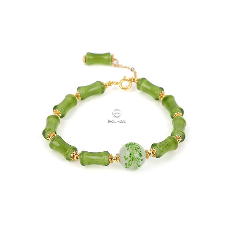 Green Bamboo Pattern Liuli Crystal Moss Agate Bracelet - Image 7