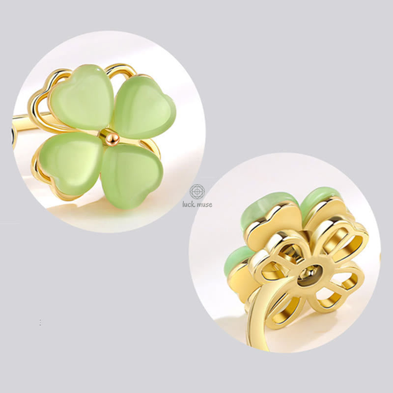Luck Muse Cat's Eye Four-Leaf Clover Zircon Love Spinner Ring - Image 7