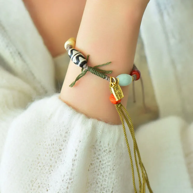Tibetan Dzi Bead Agate and Yak Bone Wealth Bracelet - Image 21