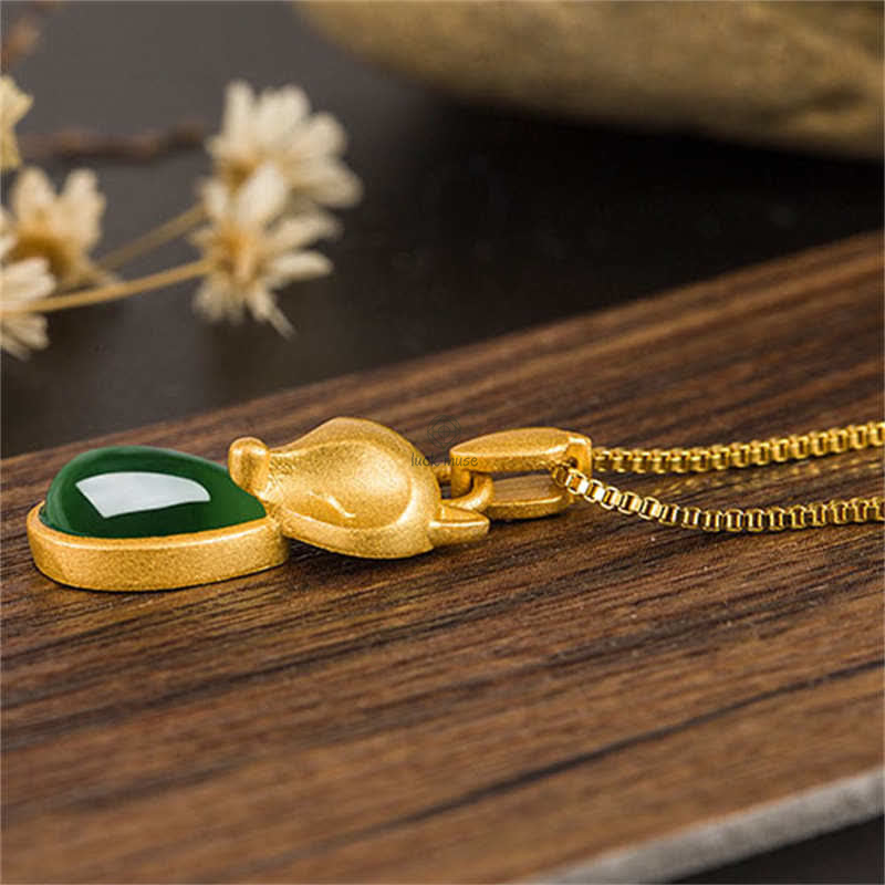 Luck Muse Green Chalcedony Fox Courage Necklace Pendant - Image 8