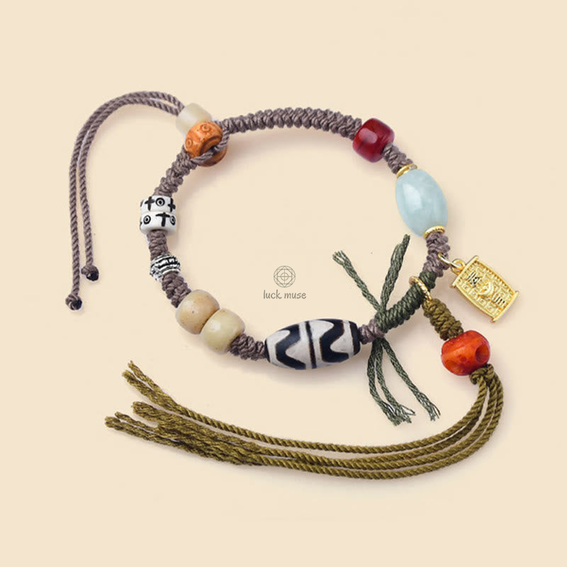 Tibetan Dzi Bead Agate and Yak Bone Wealth Bracelet - Image 23