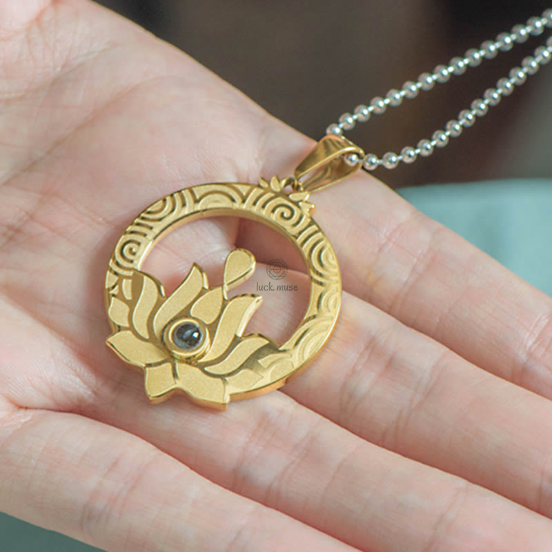 Luck Muse Lotus Titanium Steel Shurangama Mantra Necklace Pendant with Enlightenment Projection - Image 11