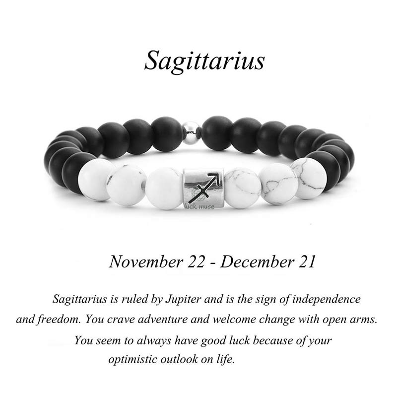 Natural Frosted Stone White Turquoise Bead Zodiac Bracelet - Image 7