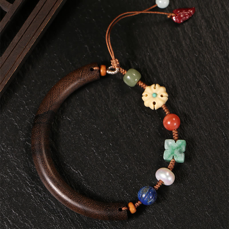 Luck Muse Agarwood Lazurite Pearl Hetian Jade Crystal Charm Bracelet - Image 6