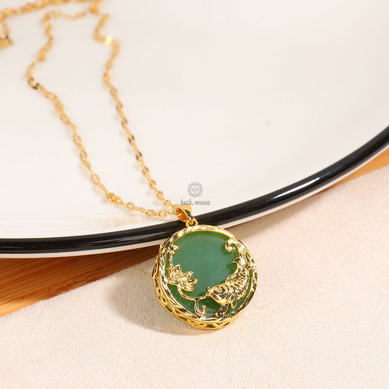 Luck Muse Natural Jade Koi Fish Luck Pendant Necklace - Image 2