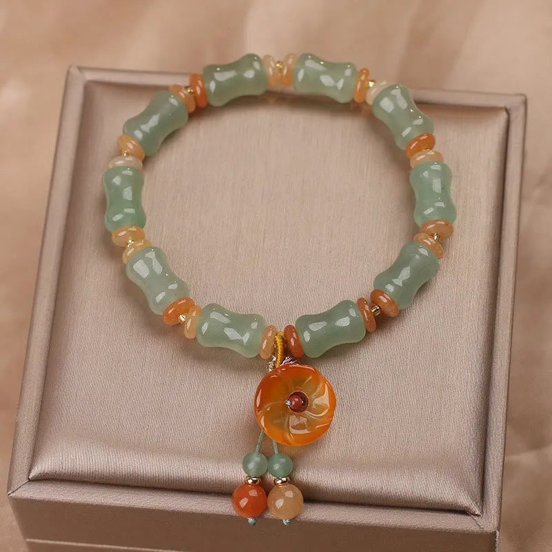 Bamboo Flower Pattern Natural Jade Bracelet for Luck - Image 3