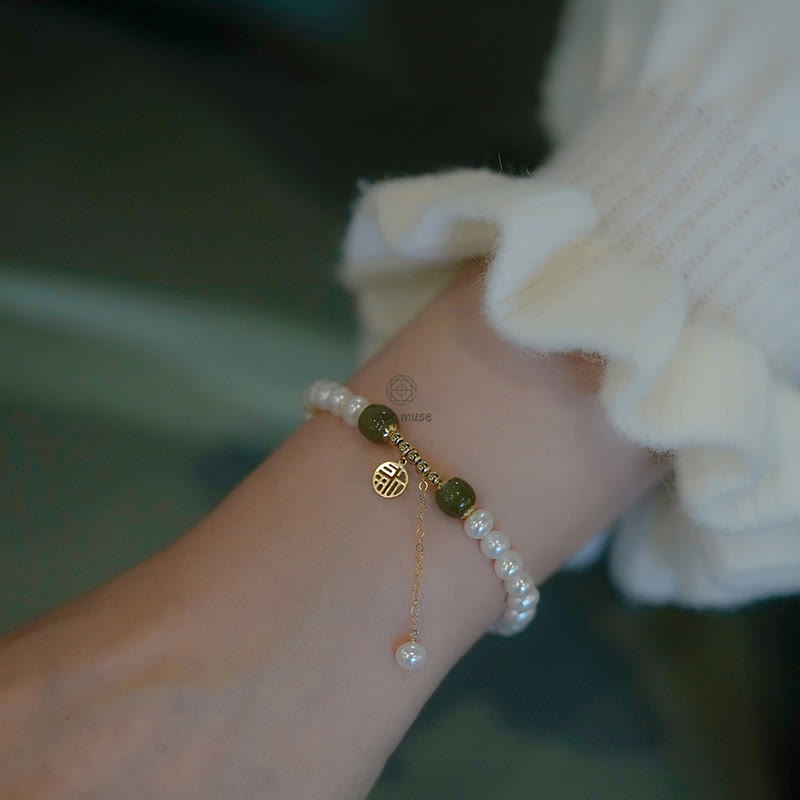 Natural Pearl Hetian Jade Happiness Wisdom Bracelet - Image 9