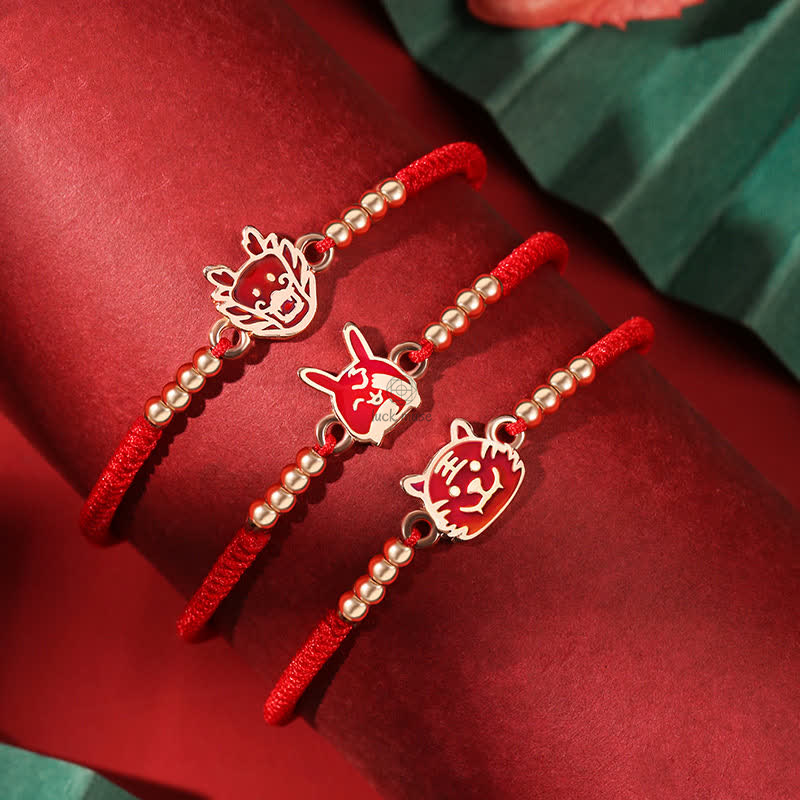 925 Sterling Silver Chinese Zodiac Luck and Faith Red String Bracelet - Image 2