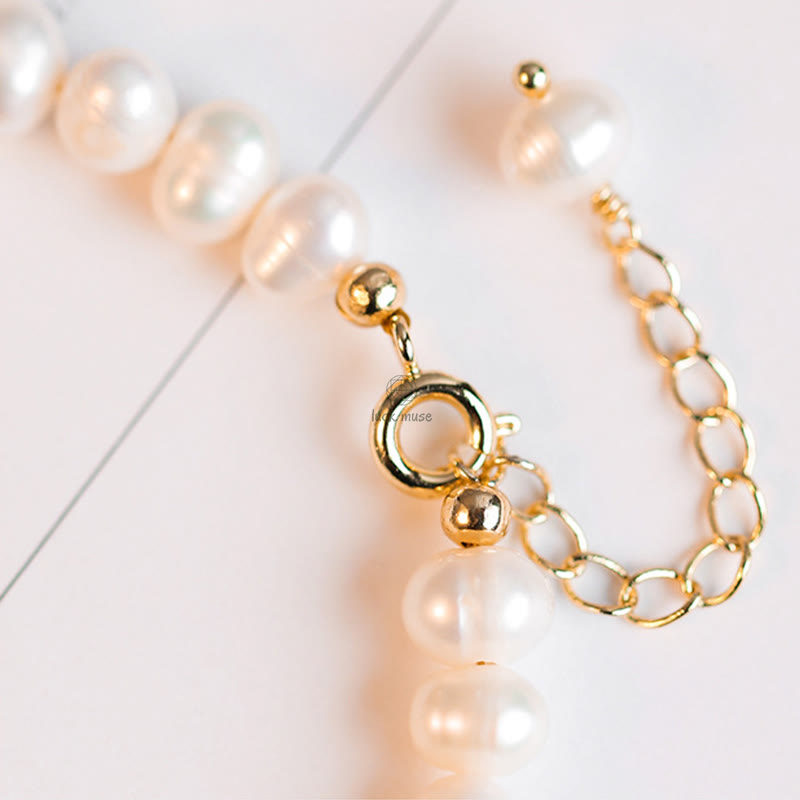 Luck Muse 14K Gold Plated Sincerity Bead Chain Bracelet with Natural Pearl, Hetian Cyan Jade, and White Jade - Image 6