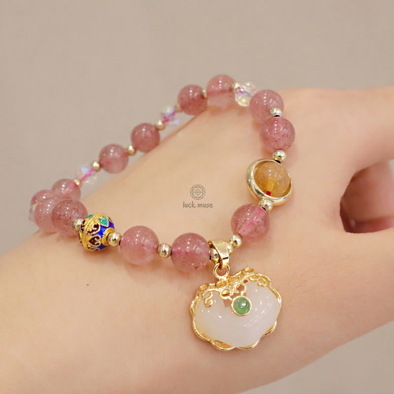 Luck Muse Healing Bracelet with Strawberry Quartz, Green Crystal, and Amethyst - Image 5