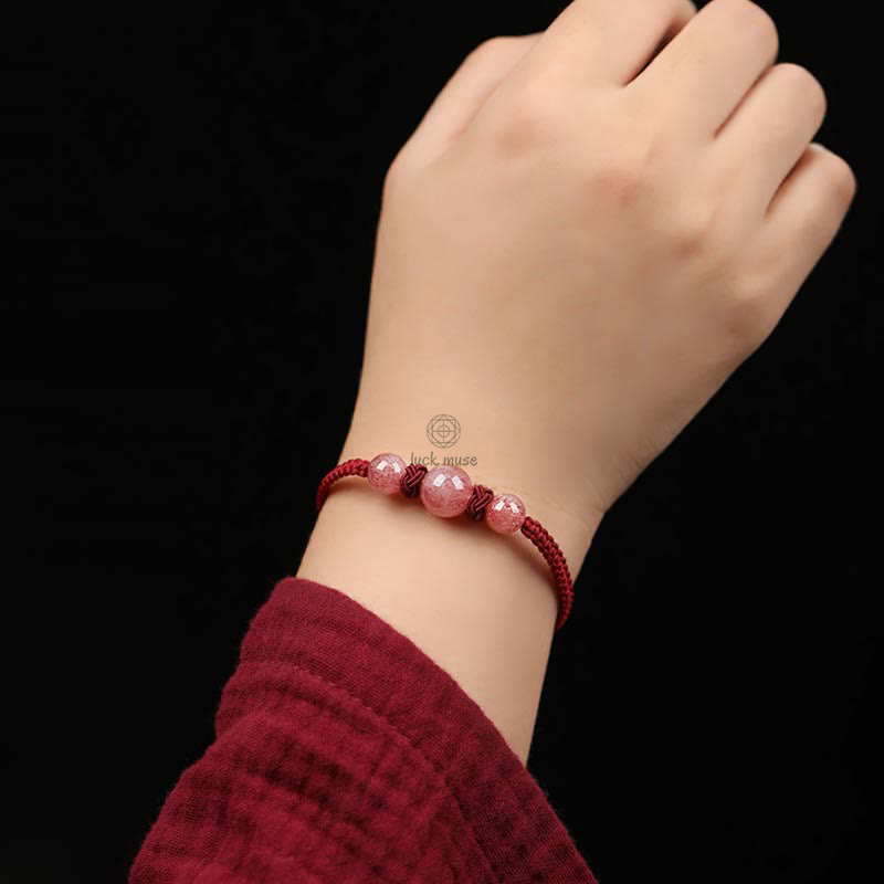 Natural Strawberry Quartz Crystal Love Red String Bracelet Anklet - Image 6