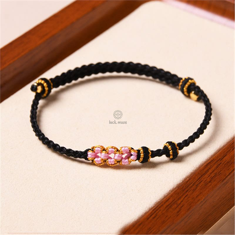 Peach Blossom Protection Braided Rope Bracelet with Luck Muse Handmade - Image 18
