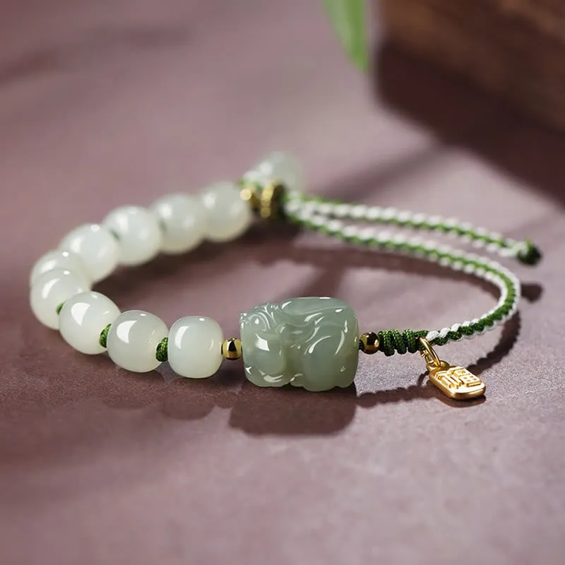 Natural Hetian Jade PiXiu Luck Fu Character String Bracelet from Luck Muse Shop