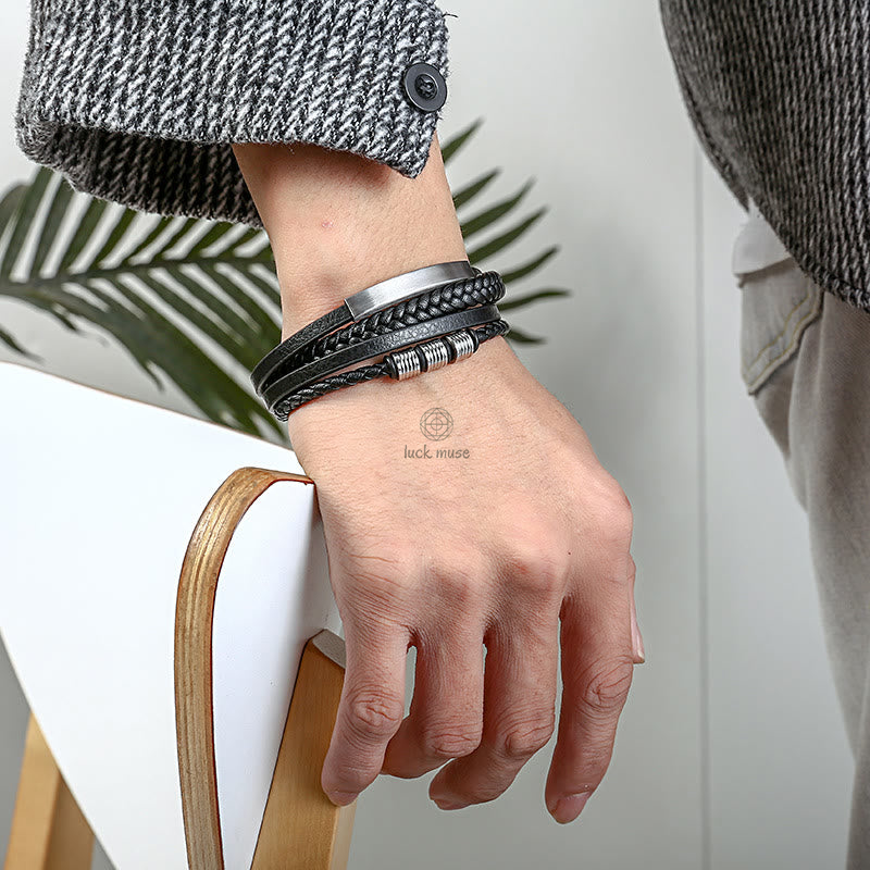 Braided Leather Bracelet with Titanium Steel, Magnetic Buckle, and Balance Feature - Image 12