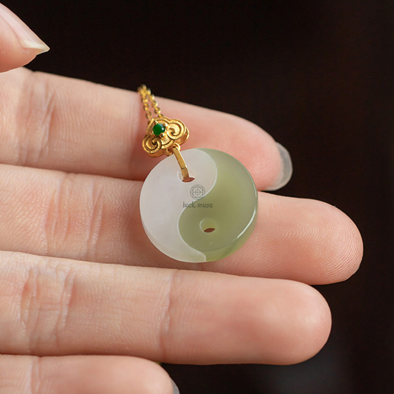 Luck Muse Yin Yang Jade Necklace Pendant with 18K Gold for Luck and Prosperity - Image 8
