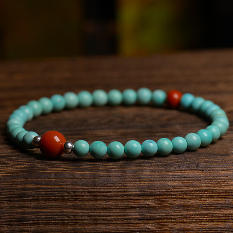 Protection Bracelet with Turquoise and Red Agate Beads - Image 4