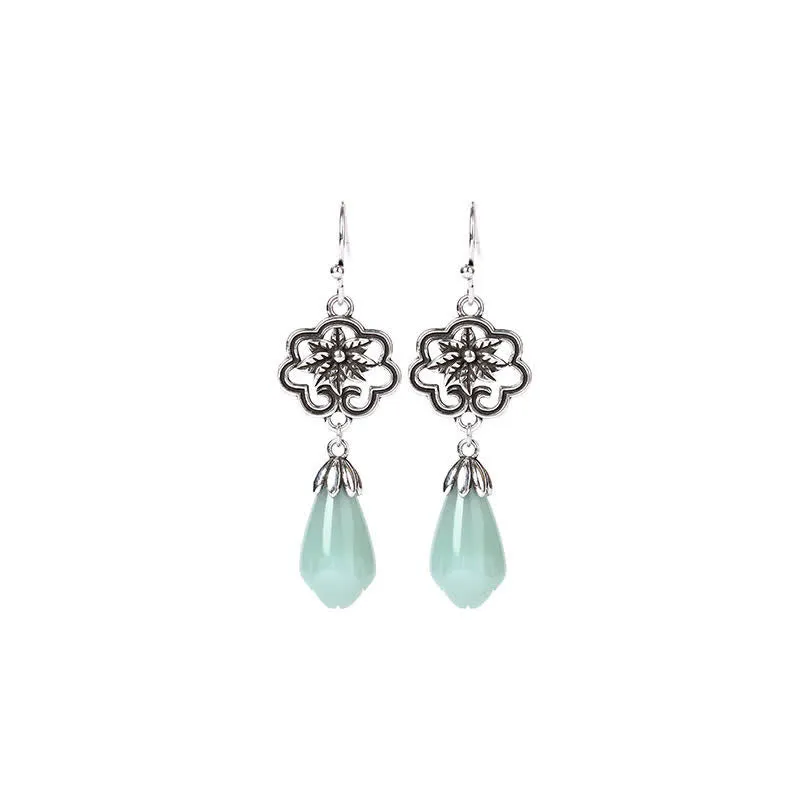 Luck Muse Magnolia Jade Water Drop Prosperity Earrings - Image 5