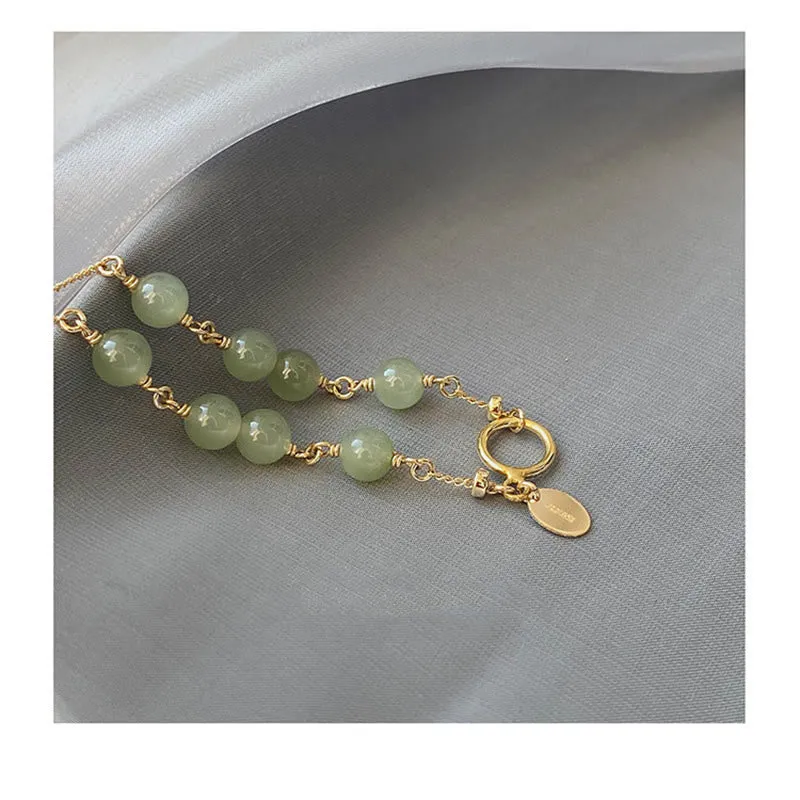 Luck Muse Hetian Jade Prosperity Bracelet with 14k Gold Plating - Image 5