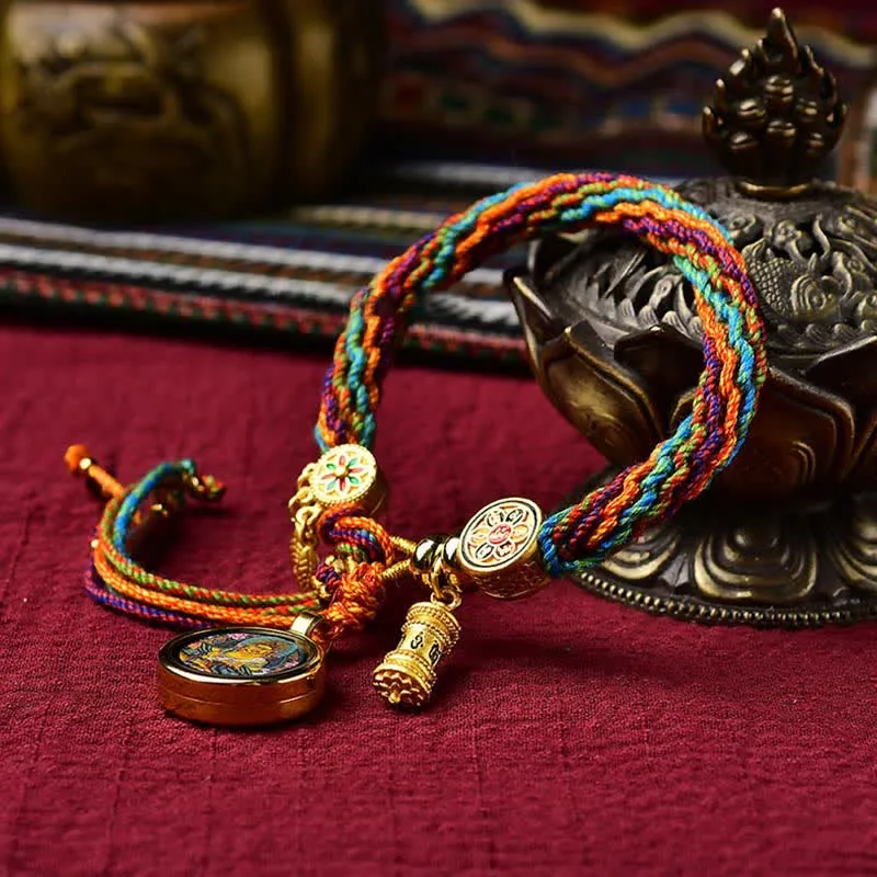 Tibetan Samsara Knot Luck Reincarnation Prayer Wheel Dream Catcher Braid Bracelet - Image 3