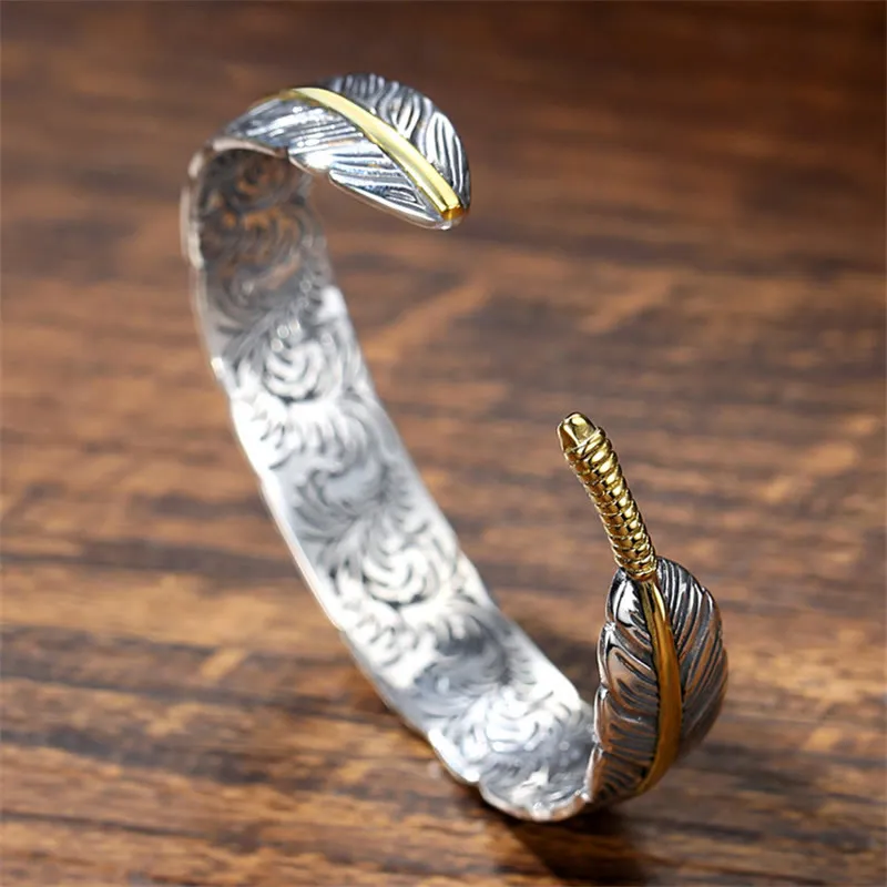Feather Pattern Luck Muse Cuff Bracelet for Luck and Wealth - Image 5