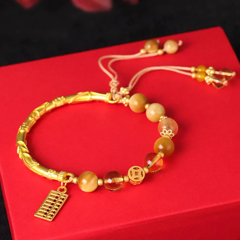 Natural Tiger Eye Citrine Abacus Bracelet for Protection with Luck Muse - Image 3