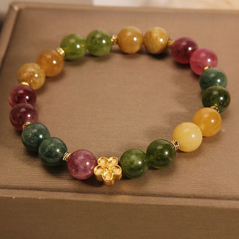 Natural Colorful Tourmaline Golden Flower Bracelet