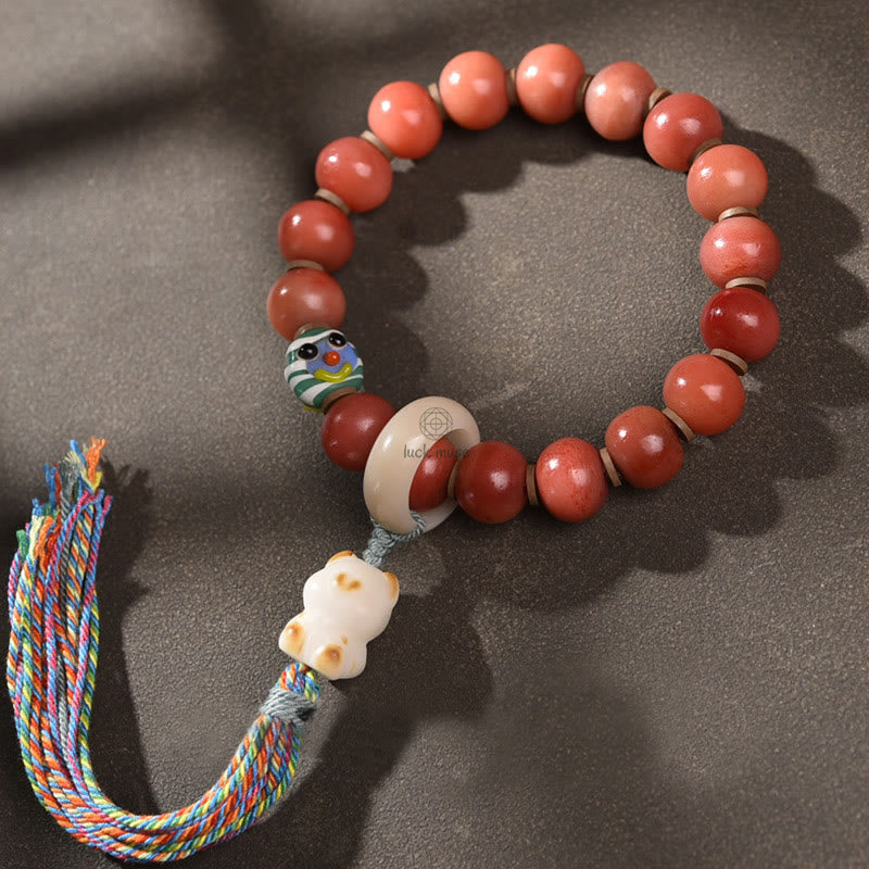 Tibetan Natural Camel Bone Dzi Bead Bodhi Seed Luck Bracelet with Luck Muse Charm - Image 3