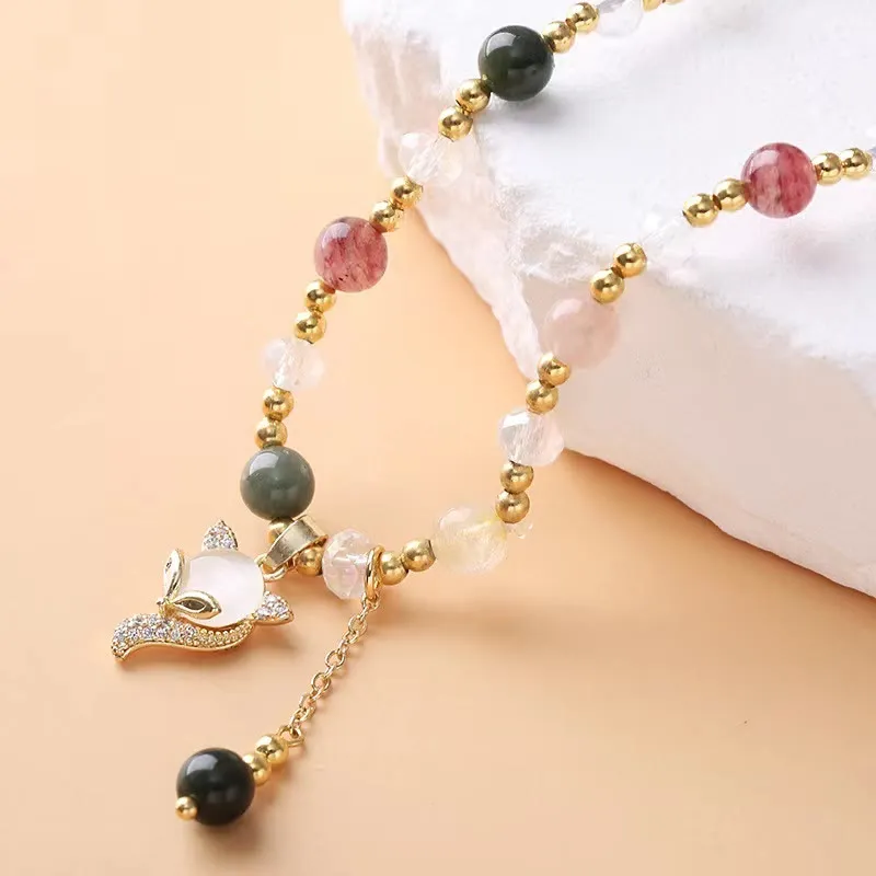 Buddha Multicolored Rutilated Quartz Fox Protection Bracelet - Image 3