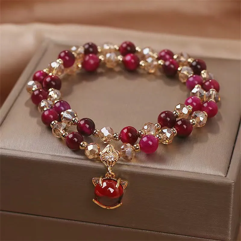 Buddha Red Tiger Eye Double Wrap Bracelet for Fox Protection - Image 3