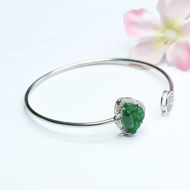 Luck Muse 925 Sterling Silver Laughing Buddha Jade Luck Bracelet - Image 5