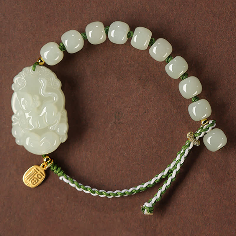 Luck Muse 925 Sterling Silver Chinese Zodiac Hetian Jade Lucky String Bracelet - Image 9
