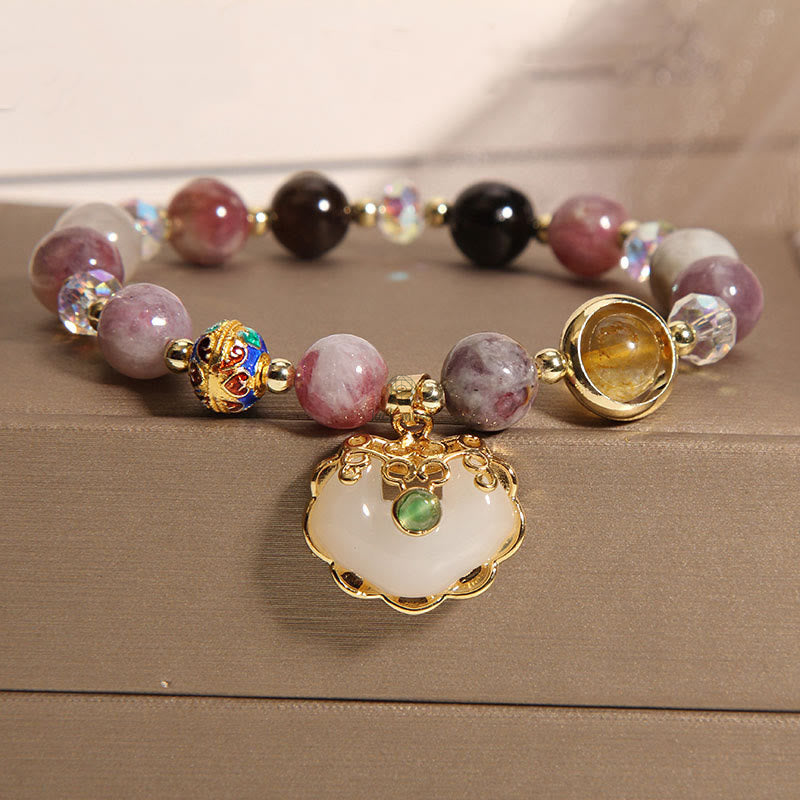 Luck Muse Healing Bracelet with Strawberry Quartz, Green Crystal, and Amethyst - Image 16