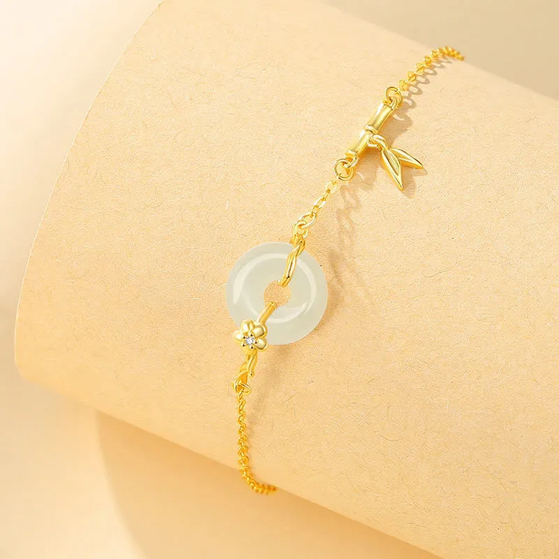 Bamboo Leaf Prosperity Chain Bracelet with 925 Sterling Silver, Hetian Jade, and Chalcedony Peace Buckle by Luck Muse Shop - Image 4