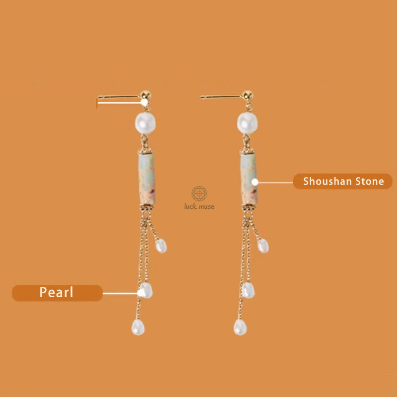 Luck Muse Shoushan Stone Pearl Drop Earrings with 925 Sterling Silver Posts - Image 9