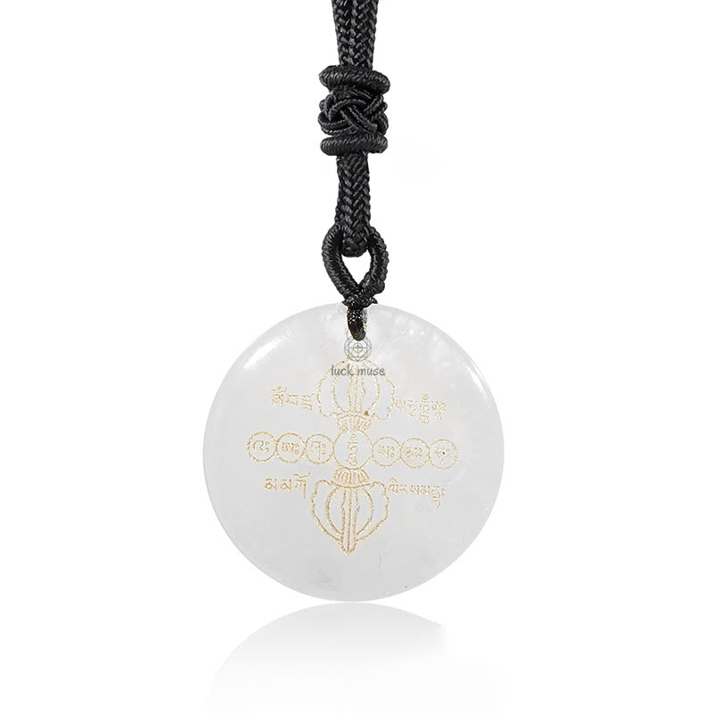 Luck Muse Vajra Dorje Sanskrit Crystal Black Obsidian Necklace Pendant - Image 3