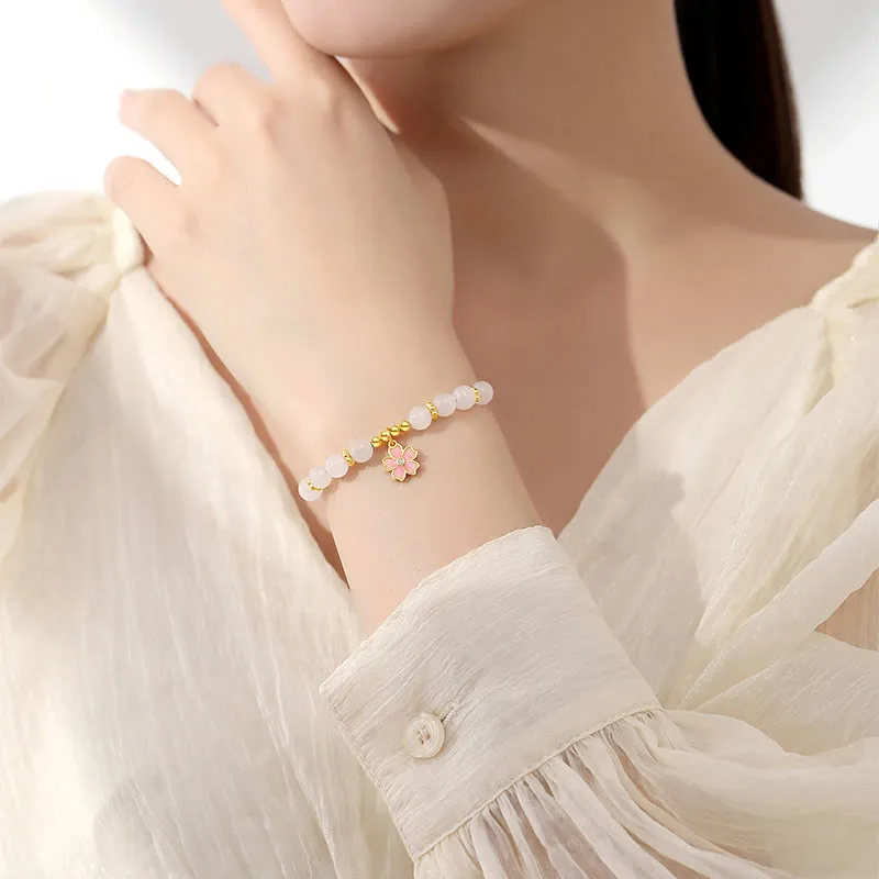 Luck Muse Sterling Silver Hetian White Jade Cherry Blossom Bracelet - Image 3