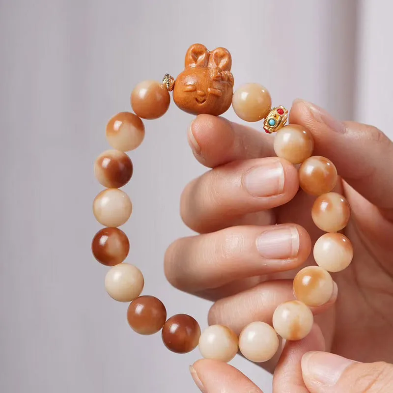 Natural Bodhi Seed Rabbit Peace Bracelet