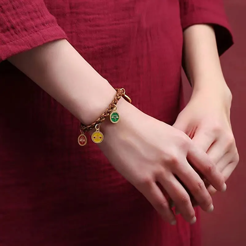 Tibetan Lucky Wealth Thangka Braided String Bracelet - Image 4