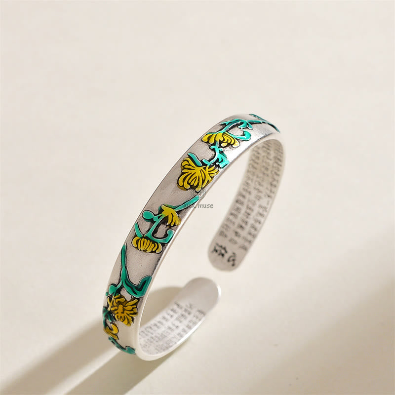 Luck Muse Plum Blossom Chrysanthemum Flower Heart Sutra Healing Bracelet Cuff Bangle - Image 4