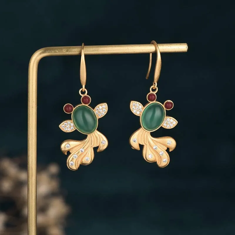 Luck Muse FengShui Jade Koi Hematopterus Fortune Earrings - Image 2
