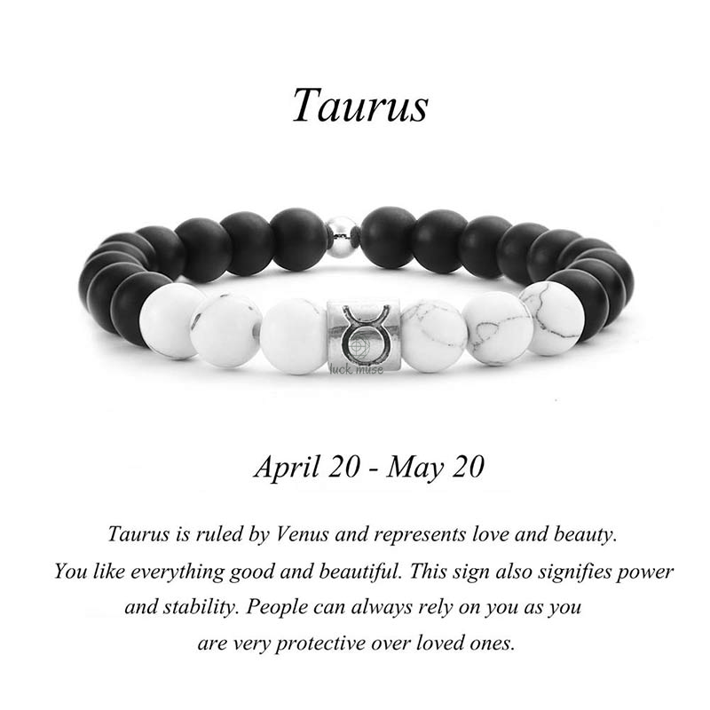 Natural Frosted Stone White Turquoise Bead Zodiac Bracelet - Image 13