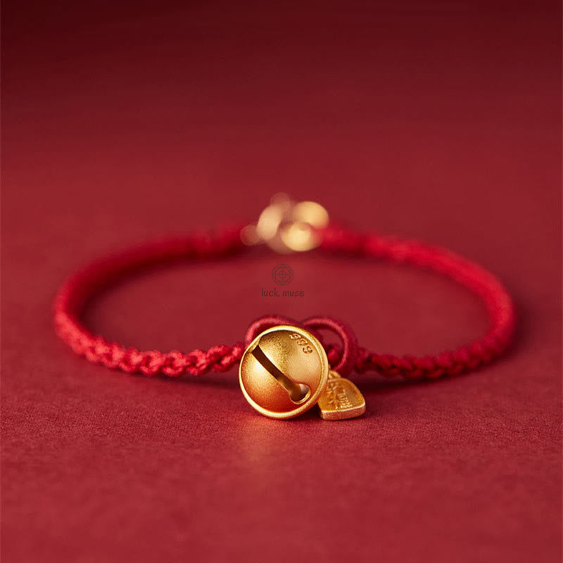 Handmade Lucky Charm Bracelet with Fu Character, Luck Muse, and Red Rope Bell - Image 2