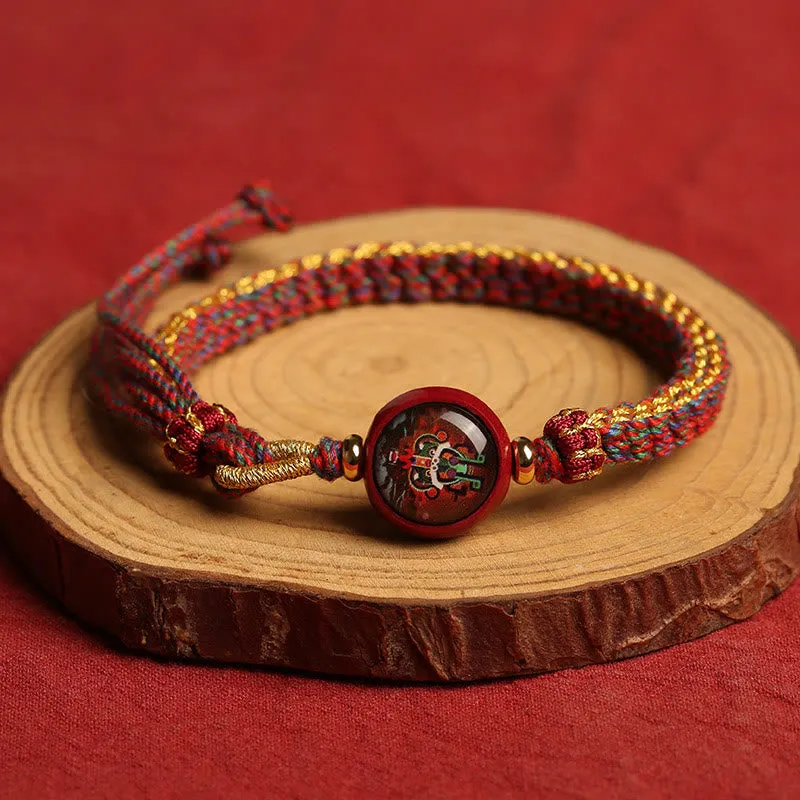 Blessed Braided Bracelet with Colorful Rope and Cinnabar Thangka Essence - Image 2