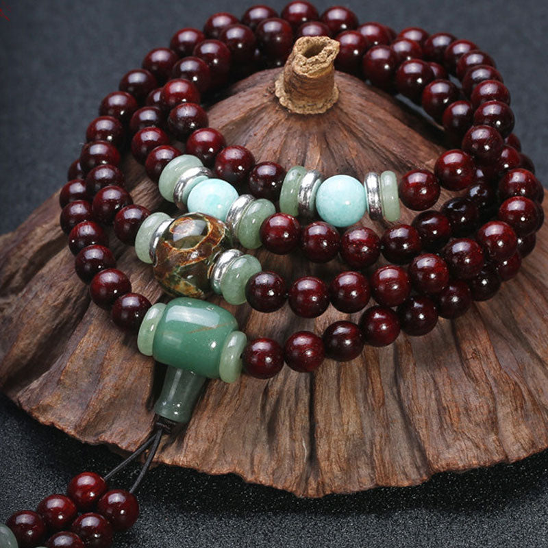 Luck Muse 108 Beads Green Aventurine Amazonite Luck Healing Bracelet Necklace Mala